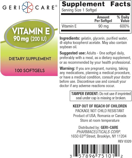 GeriCare Vitamin E Supplement, 200 IU (100 per