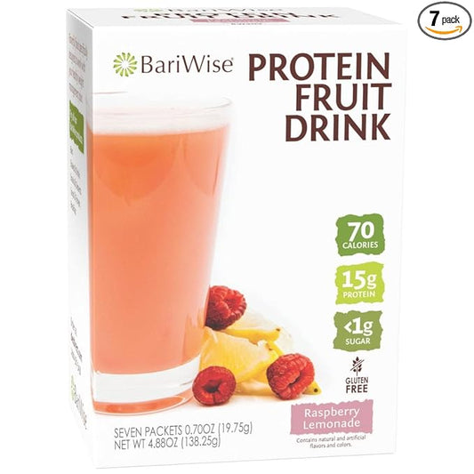 BariWise Protein Fruit Drink, Raspberry Lemonade, Low Sugar, Gluten Free, Keto Friendly & Low Carb (7ct)