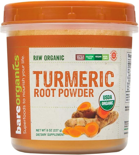 BareOrganics Turmeric Root Powder Superfood, Dietary Supplement, 8 Oz