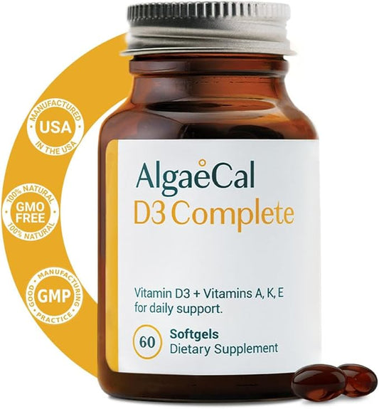 ALGAECAL 4-in-1 Vitamin D3 K2 Complete D3 K2, K2, A, 60 Easy-Swallow
