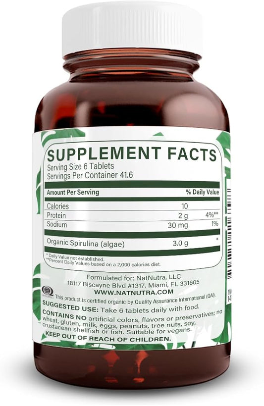 Natural Nutra 100% USDA Organic Spirulina 300mg, 100 100 Vegan