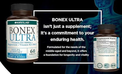 BONEX Ultra Supplement D3, Vitamin K2 (MK7) (MK7) & 60 Tablets 2 Month