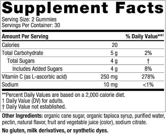 Nordic Naturals Vitamin C Gummies, Tart Tangerine 60 Gummies 250 mg 30 Servings