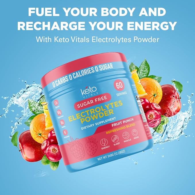 Keto Vitals Keto Electrolytes Powder | Keto-Friendly Electrolytes with Potassium, Magnesium, Sodium, Calcium | Keto Electrolytes Supplement Energy Drink Mix | Sugar-Free, Zero Calories, Zero Carbs