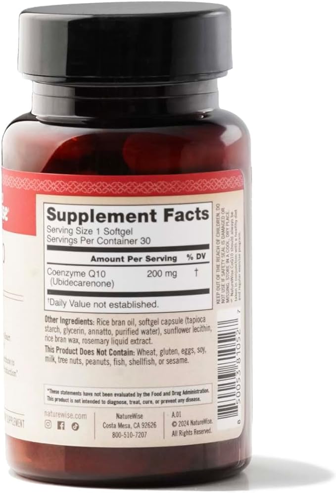 NatureWise CoQ10 200mg Softgels, High Potency CoQ10 200mg 200mg Ubiquinone Q10 Supplements 30 Softgels[1-Month Softgels[1-Month Supply]