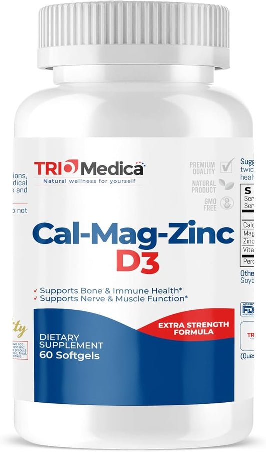 Cal-Mag-Zinc D3 Dietary Supplement (Calcium Magnesium D3) | 60 Softgels (60 Count 1))