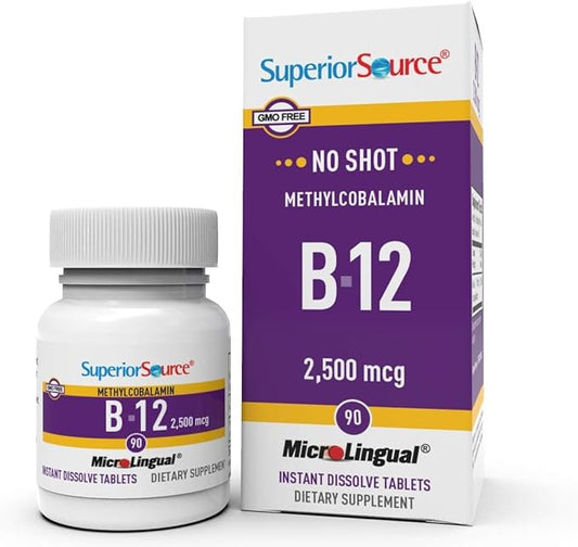 Superior Source No Shot Vitamin B12 2500 mcg, 90 Count, B12, Supports