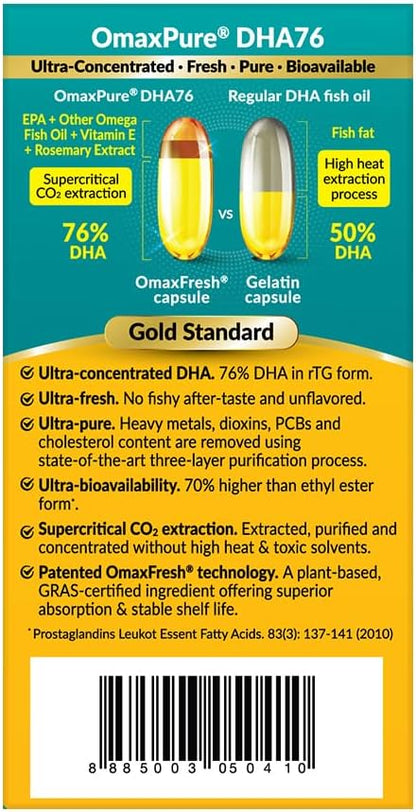 LABO Nutrition OmaxPure DHA76 Omega 3 76% 950mg 950mg DHA, 60 Count, CO2 Extracted