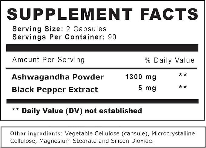 Ashwagandha 1,300mg – 180 Ashwagandha Capsules