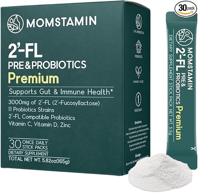 MOMSTAMIN 2'-FL HMO Prebiotics Probiotics Powder 3,000mg Human 11 Strains (1 Month,