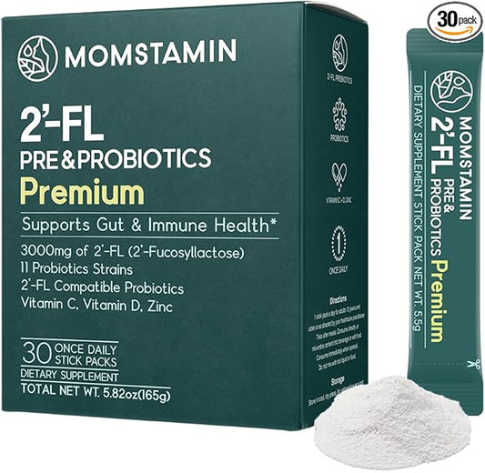 MOMSTAMIN 2'-FL HMO Prebiotics Probiotics Powder 3,000mg Human 11 Strains (1 Month,