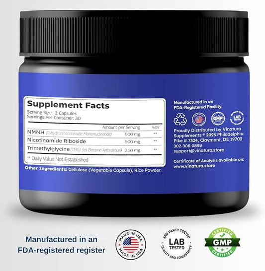 NMNH Nicotinamide Riboside & TMG 1250mg per 60 Capsules 30 Servings