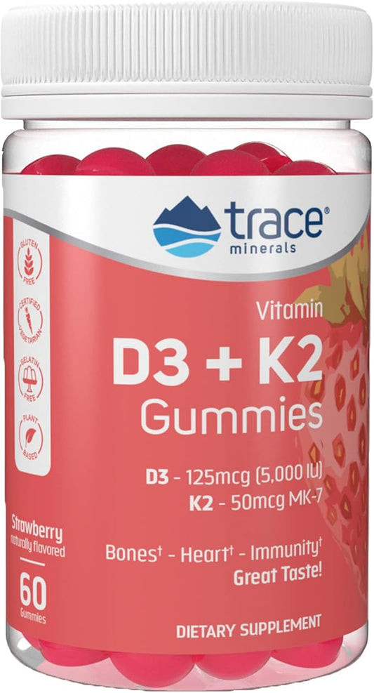 Trace Minerals | Vitamin D3 + K2 Gummies 5,000 IU D3 + 50 mcg K2 | 60 Servings