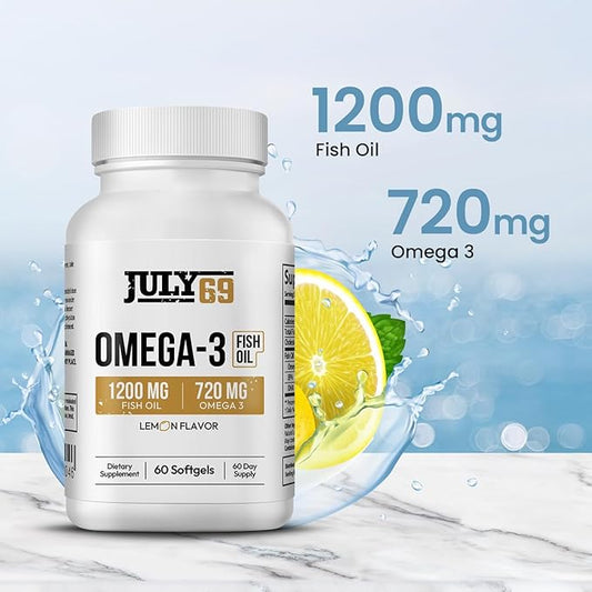 Omega 3 Fish Oil 1200 MG 720 MG 3, Lemon 60 Softgels,