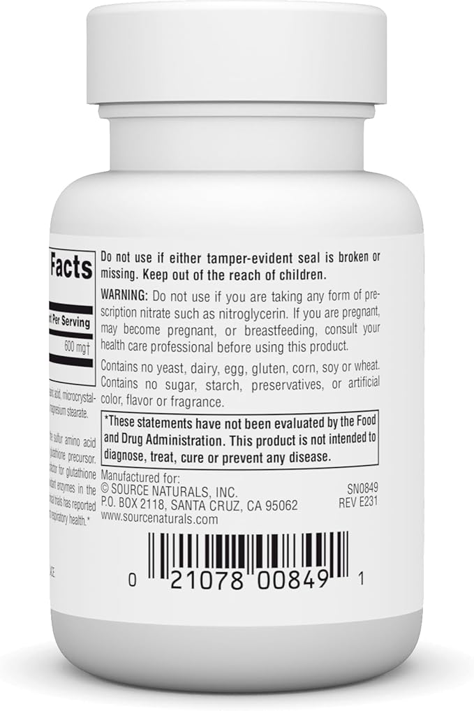 Source Naturals N-Acetyl Cysteine Antioxidant Support 600 mg 30 Tablets
