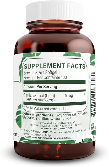 Natural Nutra Odorless Garlic Oil Supplement, 500mg, 100 100 Softgels