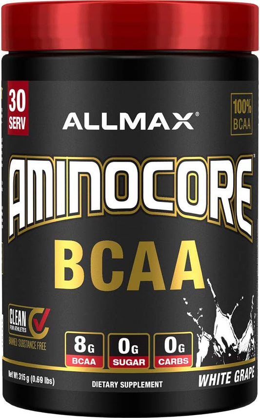 ALLMAX Nutrition AMINOCORE BCAA Powder, 8.18 Grams of Amino Acids, Intra and Post Workout Recovery Drink, Gluten Free, White Grape, 315 g