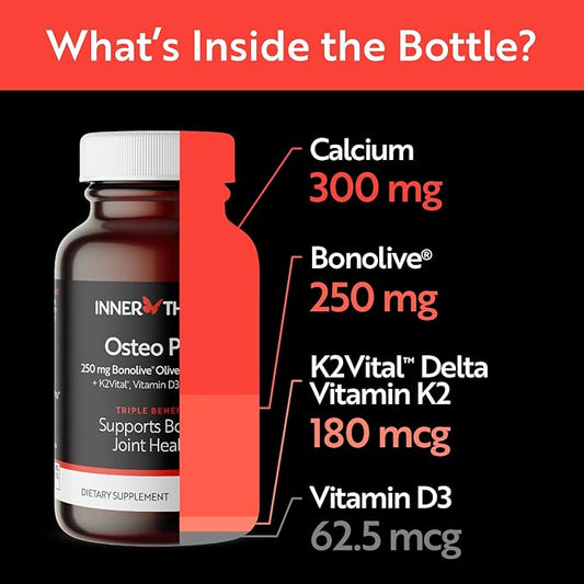 Osteo Plus Supplement, 300 mg Calcium 250mg Bonolive K2 and D3, Supports 60 Veggie