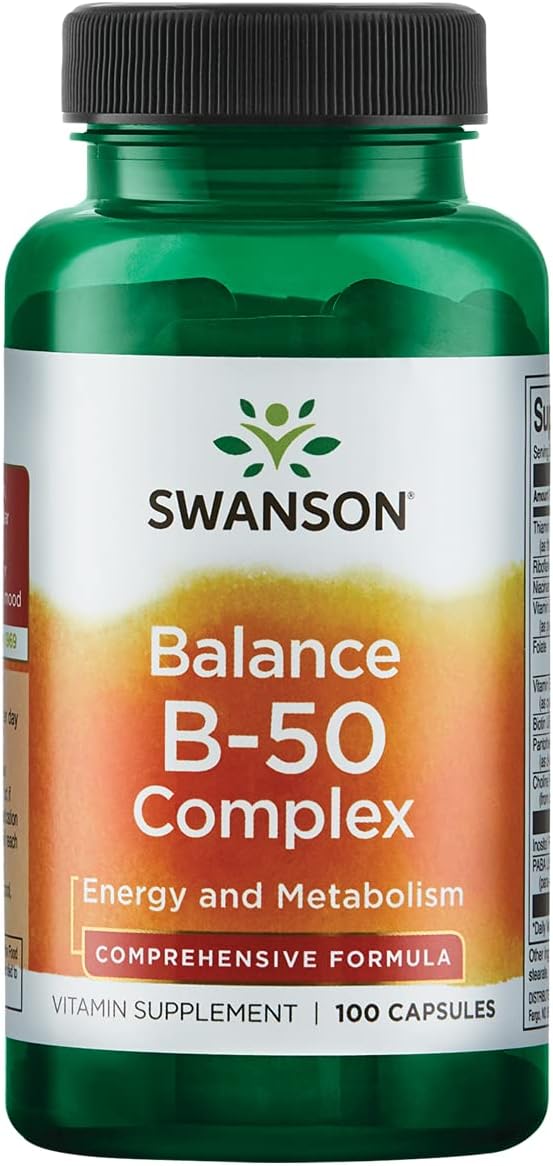 Swanson B-50 B-Complex Vitamins Energy Cardio 100 Capsules