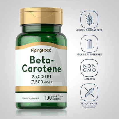 Piping Rock Beta Carotene 25000 IU Softgels 7500 mcg 100 Count