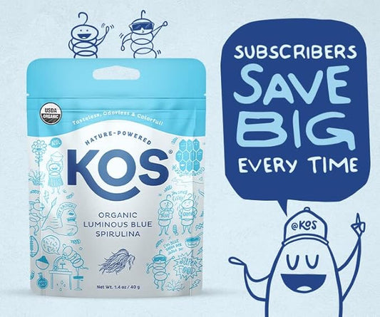 KOS USDA Organic Blue Spirulina Powder, Phycocyanin 27 Servings