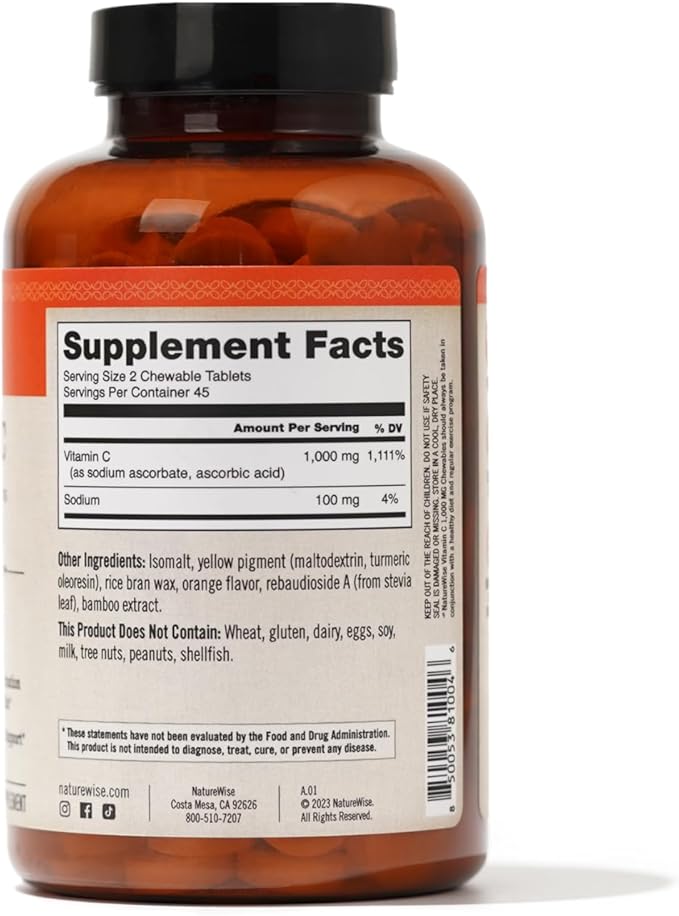NatureWise Vitamin C 1000mg Chewable Tablet Supplement 90 Count[45 Count[45 Days