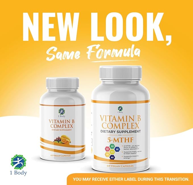1 Body Vitamin B Complex 3 5-MTHF Folate B1, B2, B2, B5, B5, B6, B6, Methyl B12, Niacin,