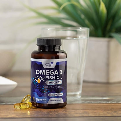 Triple Strength Omega 3 Fish Oil 2000 mg Omega-3 Supplements, 60 Count