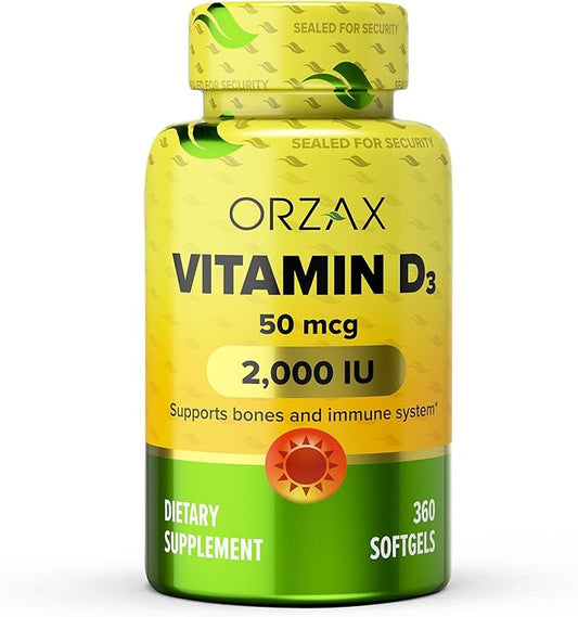 ORZAX Vitamin D3 2000 iu (50 mcg) 1 Year (360 Softgel)