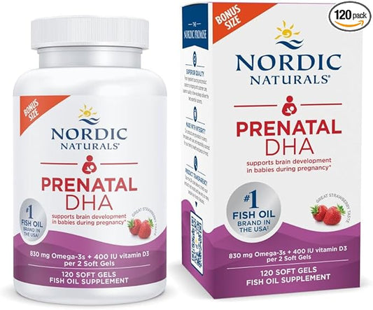 Nordic Naturals Prenatal DHA, Strawberry 120 Soft 830 mg Omega-3 + 400 IU D3 - 60 Servings