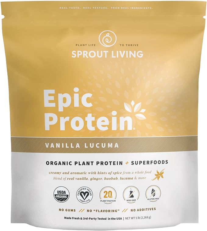 Sprout Living Epic Protein, Plant Based 20 Grams (5 Pound, 60 Servings)