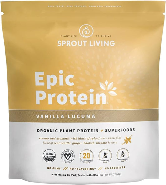 Sprout Living Epic Protein, Plant Based 20 Grams (5 Pound, 60 Servings)