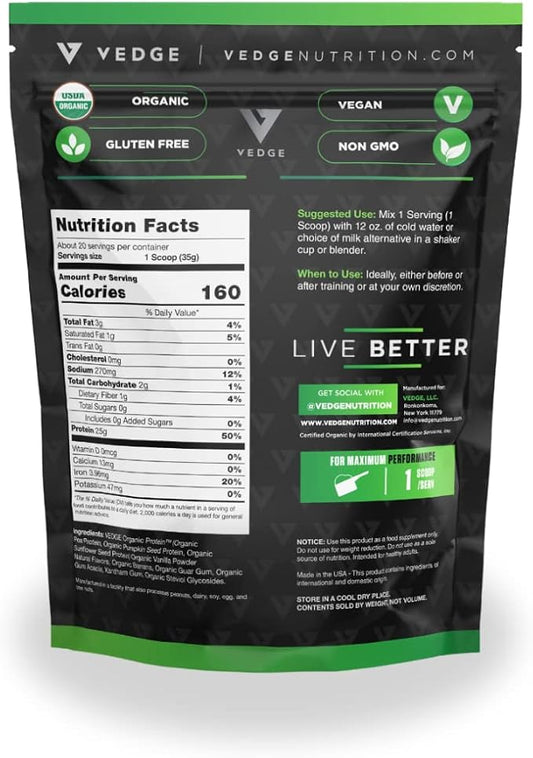 vedge Certified Organic Plant Protein Cold (20 Servings)