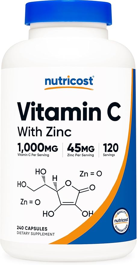 Nutricost Vitamin C with Zinc Supplement 120 Servings 1000mg Vitamin 45mg Zinc,
