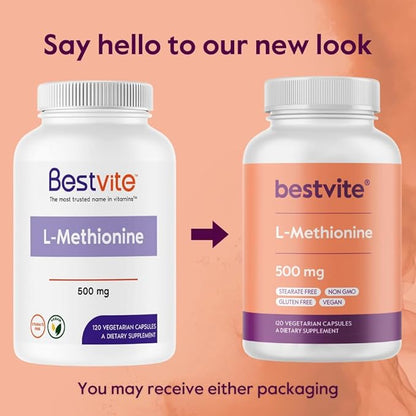 BESTVITE L-Methionine 500mg (120 Vegetarian Capsules)