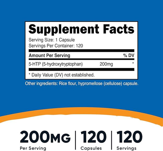 Nutricost 5-HTP 200mg, 120 Vegetarian Capsules (5-Hydroxytryptophan) (2 Bottles)