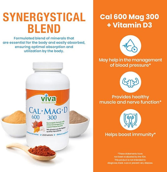 CalMagD - Calcium Supplement w/Magnesium Vitamin D3 - 600 Magnesium 300 Plus 250 Tabs