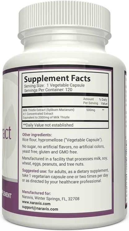 Milk Thistle Extract 4:1 Extract 2000mg - 120 Capsules
