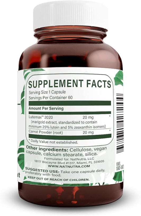 Natural Nutra Lutein and Zeaxanthin Supplement, 20mg - 60 Capsules