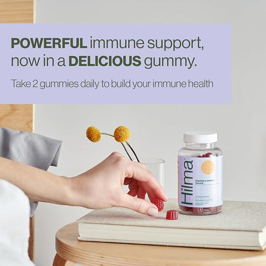 Hilma Elderberry Gummies Formulated with Vitamin C & Zinc - Natural, Vegan + Clinically Proven Ingredients - Immune Support Supplement + Antioxidants - Natural Berry Flavor (60 Gummies)