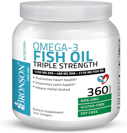 Bronson Omega 3 Fish Oil Triple 2720 mg, 1250 mg 488 mg, 360 Softgels