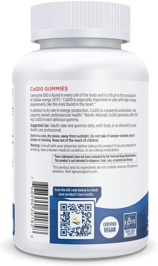 Nordic Naturals CoQ10 Gummies, Strawberry 60 Gummies 100 mg Q10 (CoQ10) (CoQ10) - 60 Servings