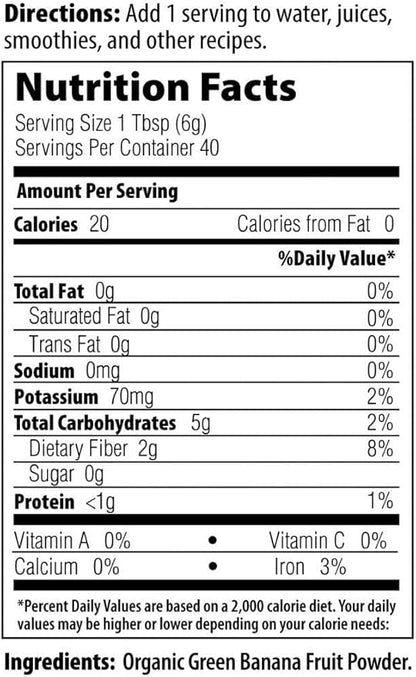 MRM Nutrition Organic Green Banana Powder | Superfoods | High-Fiber | Flour Alternative | Prebiotic Fiber | 40 Servings