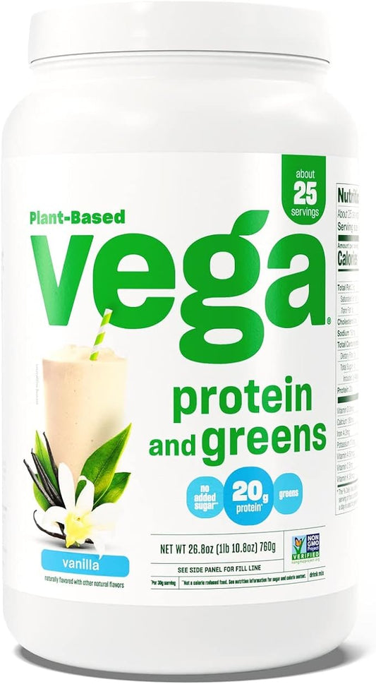 Vega Protein and Greens Protein Powder, Vanilla 20g Plant 1.7 lbs