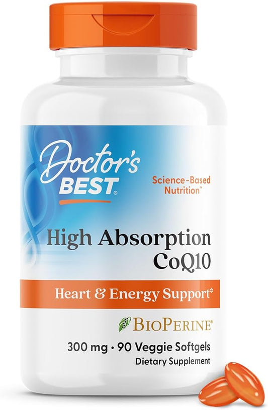 Doctor's Best High Absorption CoQ10 with BioPerine, Heart Health & Energy Production, Naturally Fermented, Vegetarian, Gluten Free, 300 mg, 90 Veggie Softgels