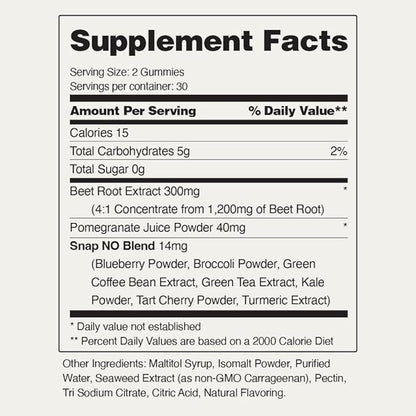 Snap Supplements Nitric Oxide Beet Root Gummies - Support Healthy Blood Circulation, 60 Gummies