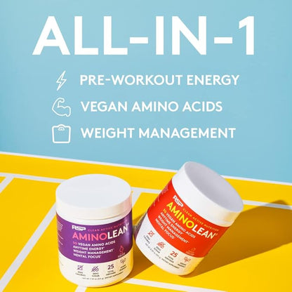 RSP AminoLean - All-in-One Natural Pre Workout, Amino Energy, Weight Management - Vegan BCAAs, Preworkout for Men & Women, Acai, 25 Serv