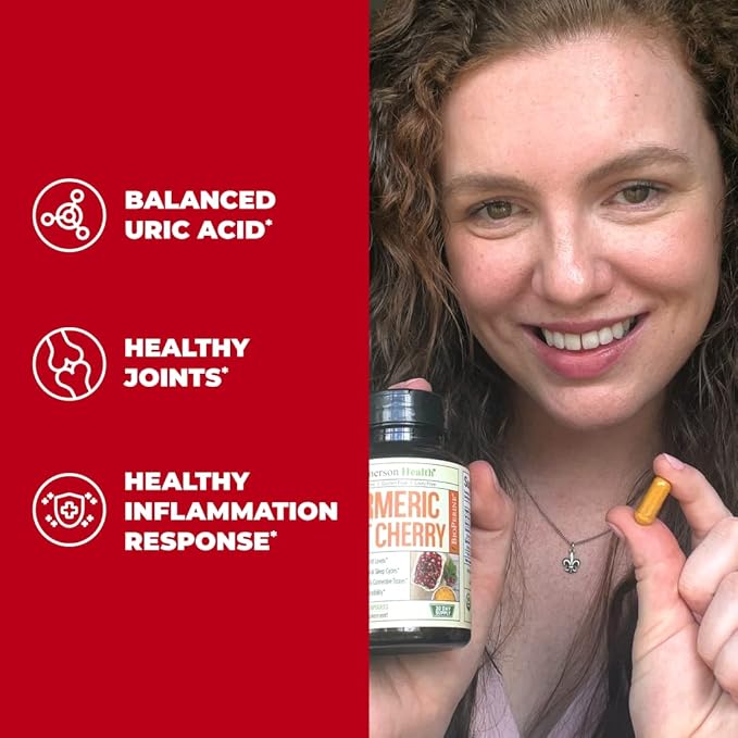 Turmeric Curcumin & Tart Cherry Extract Capsules with Black Pepper & Organic Tumeric. Tart Cherry Capsules Aid Uric Acid Balance, Joint Health, Muscle Health & Sleep. 600mg 10:1 Tart Cherry Extract