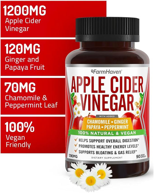 Apple Cider Vinegar Capsules With Ginger, 1390mg | 100% Natural 90 Capsules
