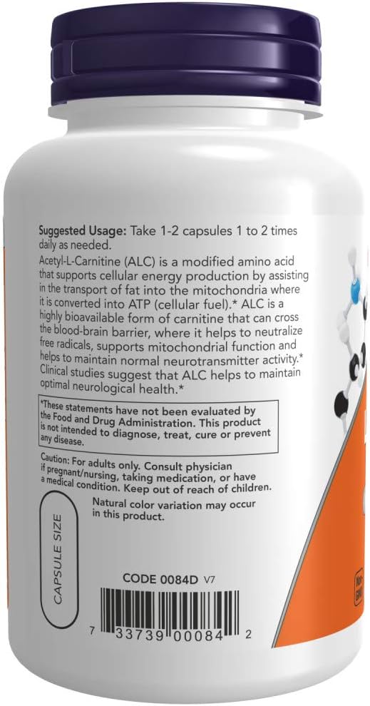 NOW Supplements, Acetyl-L Carnitine 500 mg, 200 Veg